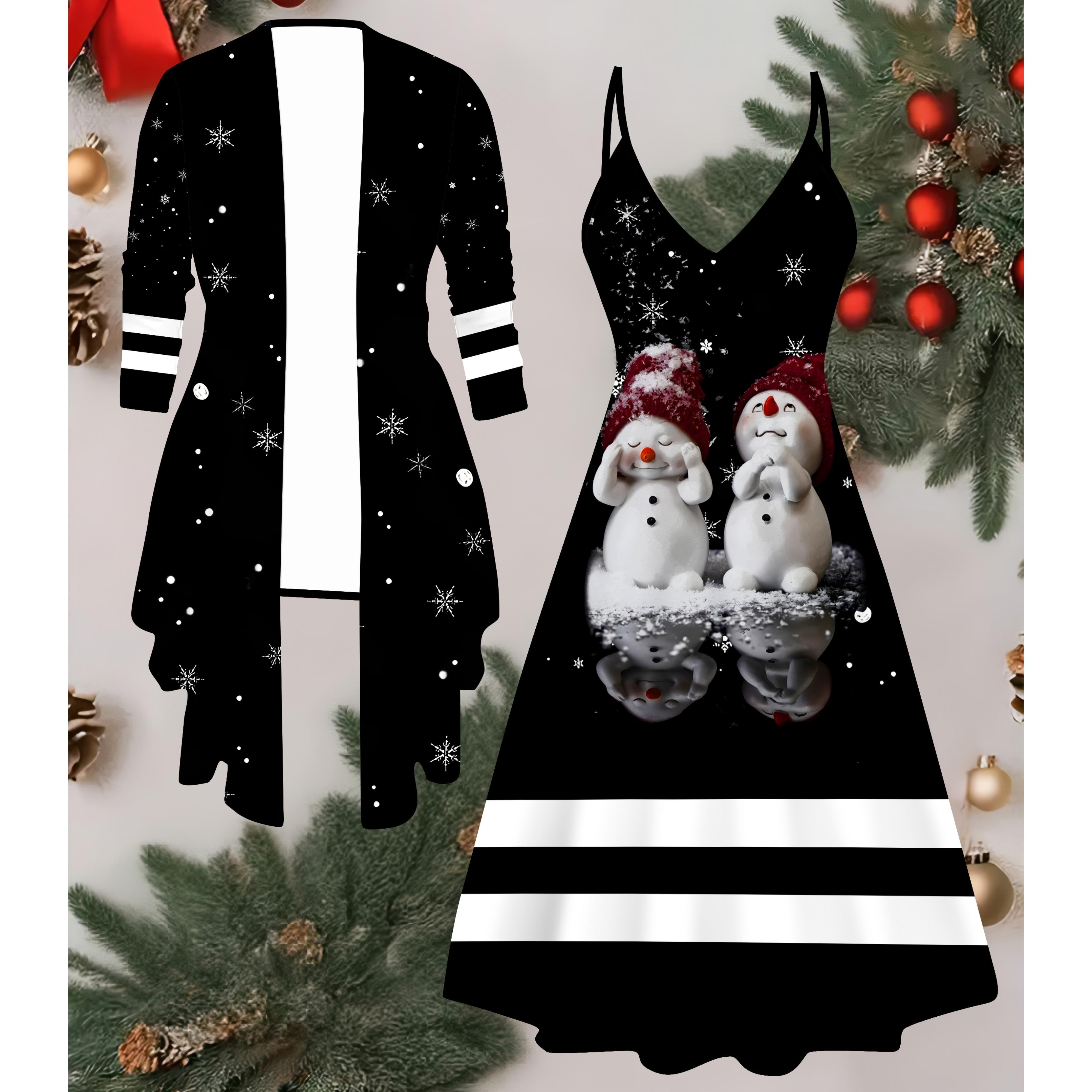 

3D різдвяний принт Комплект Сукня Пальто на День Святого Валентина, Ексцентричний Класичний Модний Принт з Тотемами, підходить для Різних Сценічних Модних Стилів XXL білий