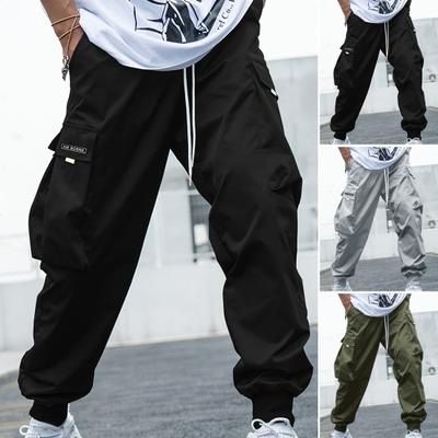 Men Cargo Pants Multi Pockets Elastic Waist Drawstring Loose Ankle-banded Soft Breathable Deep Crotch Hip Hop Streetwear Causal Trousers