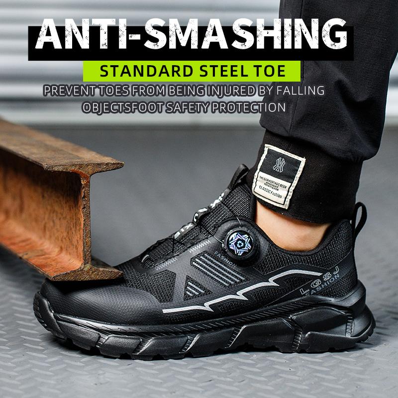 Fashion Lightweight Rotating Button Work Sneakers Protective Shoes Safety Puncture-proof Anti-smash Steel Toe Shoes Man Non-slip Sneaker
