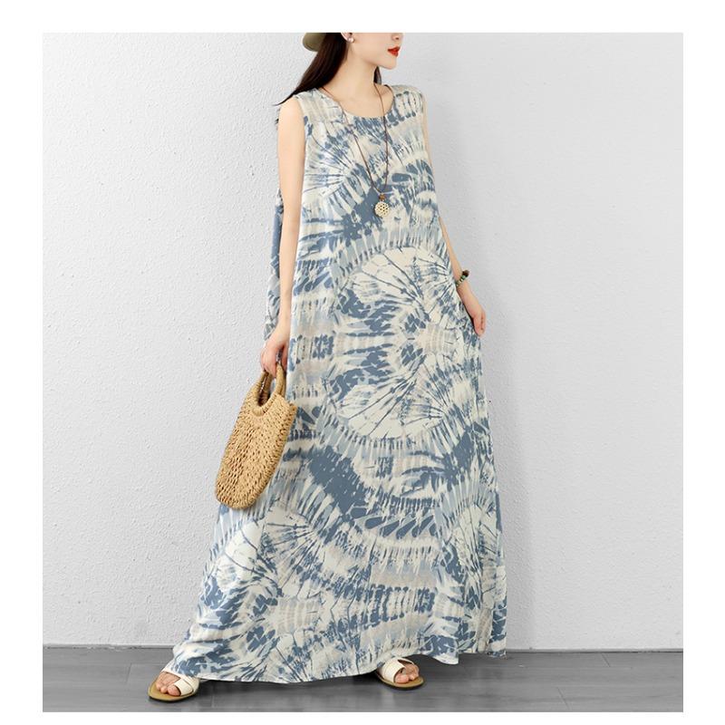 DIMANAF Neu 2026 Damen Übergröße Sommer Dame Langes Kleid Weste Ärmellos Locker Übergröße Maxi Strand Blumenmuster Sommerkleid Kleidung