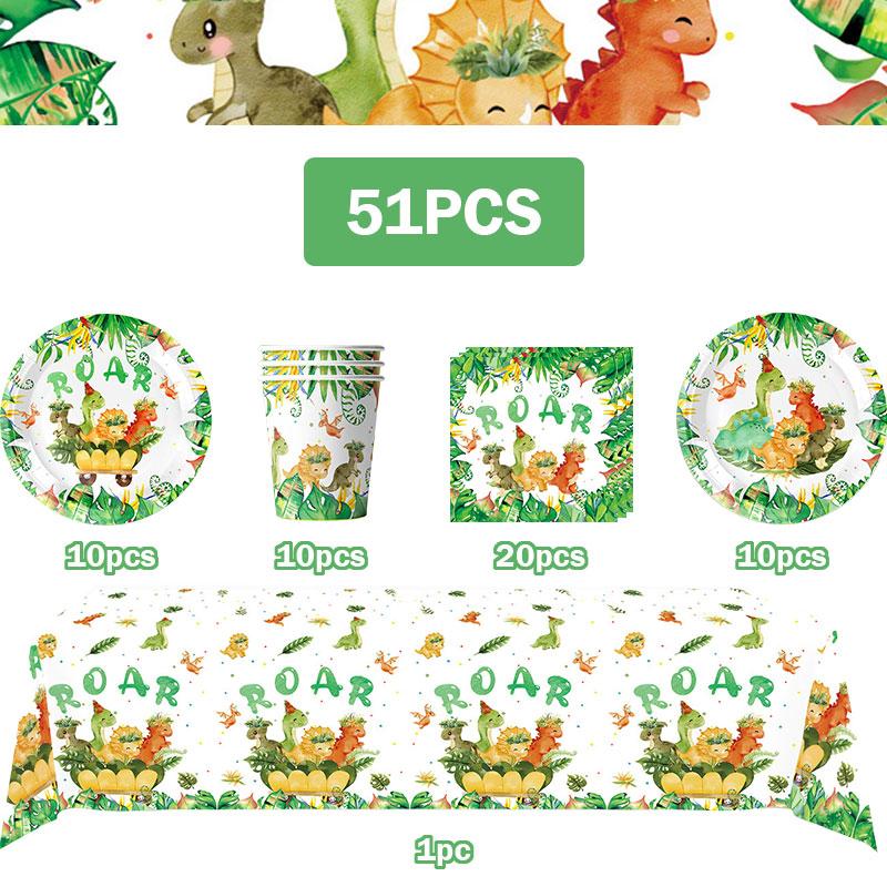 Dinosaur Birthday Decoration Party Supplies Set Cup Plate Tablecloth Dinosaur Balloons Happy Banner Cake Topper for Kids Favors