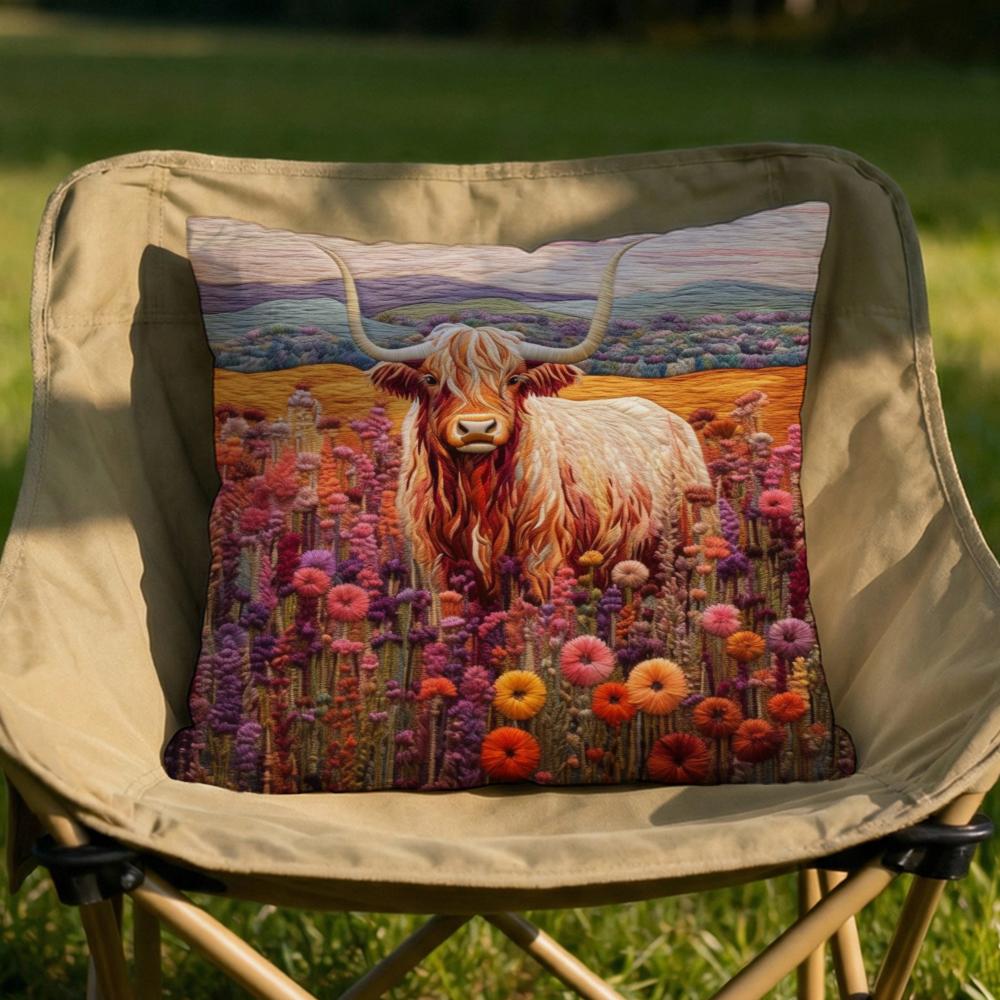 Vibrant Highland Cow Pattern Cushion Cover Soft Reversible  Durable Pillow Cover  MultiScene Use for Home  Car Daily Comfort
