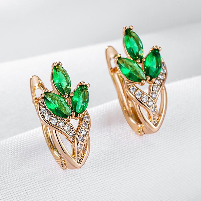 Wbmqda  Green Crystal Flower Drop Earrings For Women 585 Rose Gold Color Natural Zircon Setting Wedding Party Jewelry