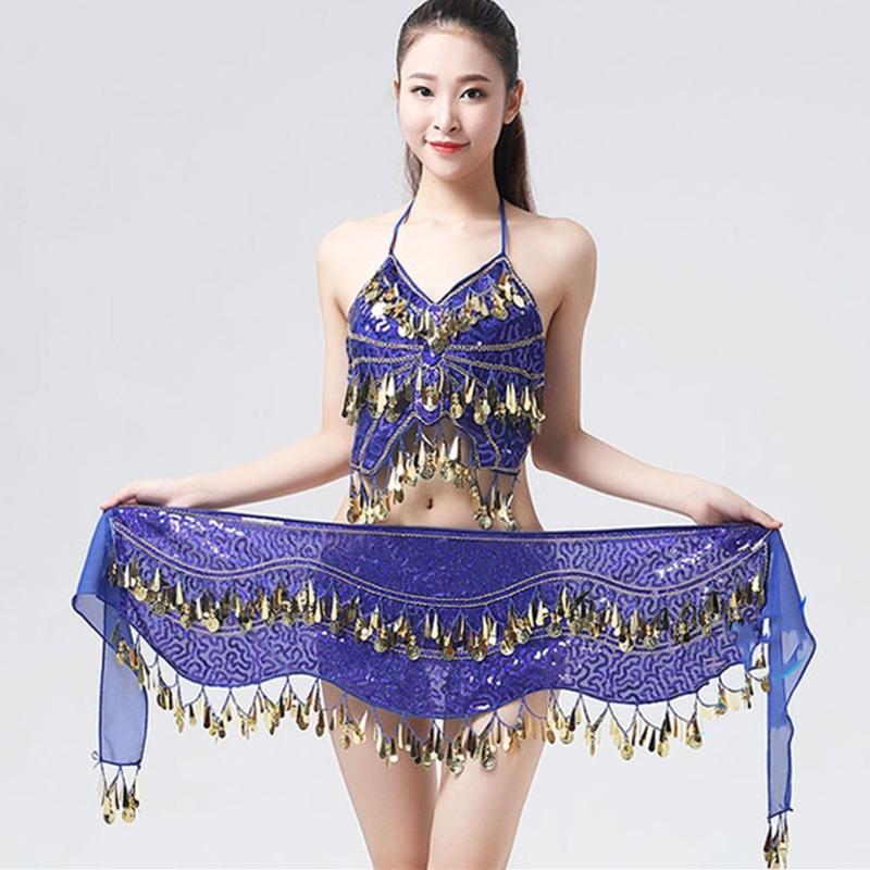 Women Belly Dance Belt Hip Scarf, Bellydance Hip Scarf Skirt Belly Dance Waist Chain with Gold Coins Belly Dance Cloth