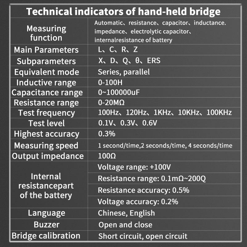 ZOYI 100Khz LCR Digital Handheld Bridge DQ01 USB High-Precision Capacitance, Inductance and Resistance Testing Digital Display