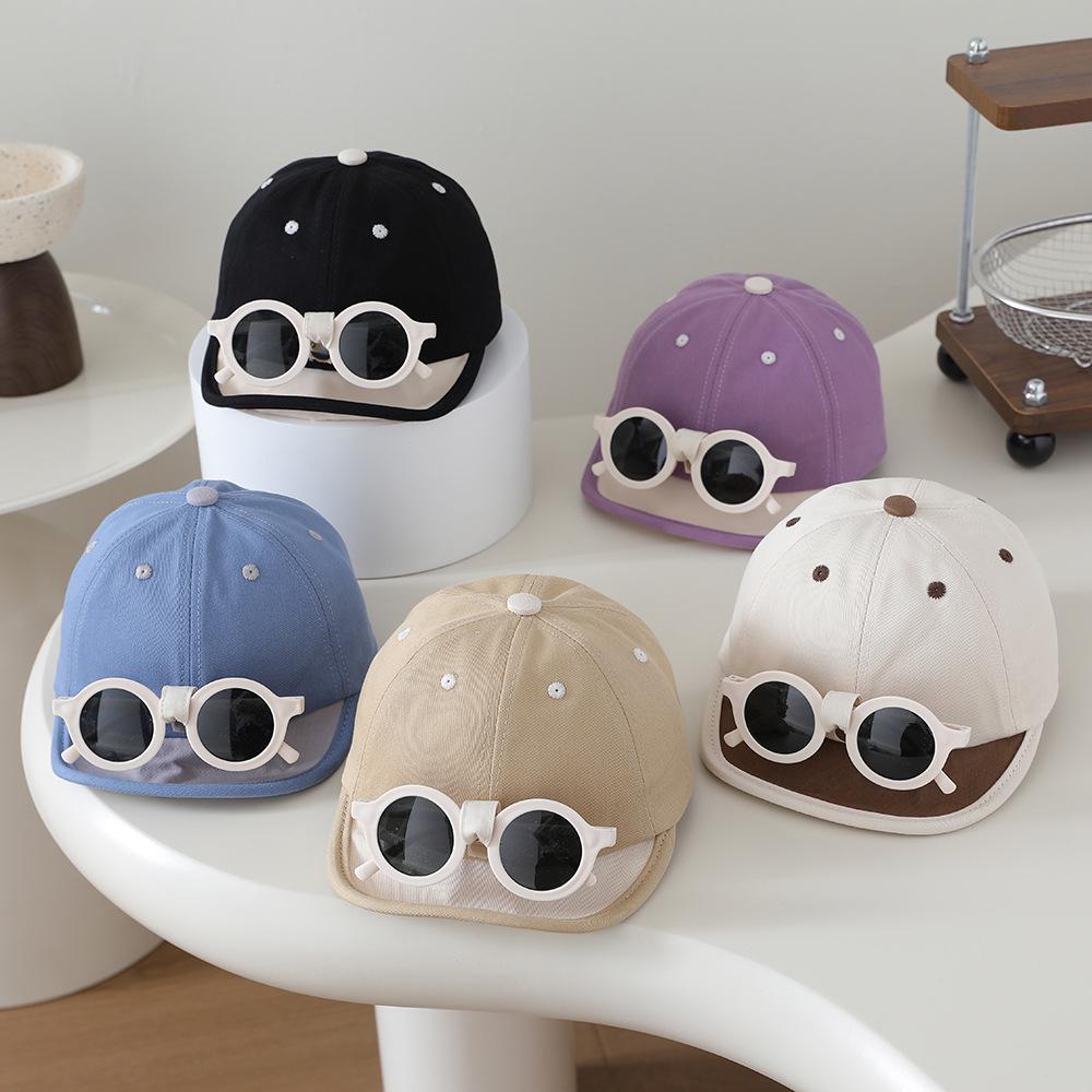 Children's Stylish Sun Protection Baseball Cap with Soft Brim and Sunglasses for Boys and Girls