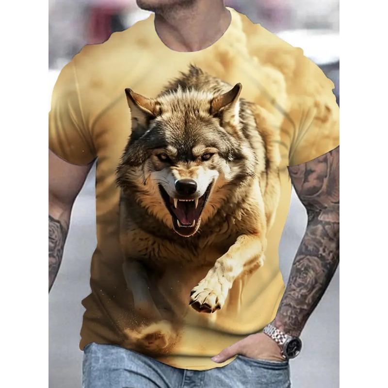 Summer Round Neck 3D Animal Print Top Fashionable Casual Short Sleeved Men's T-shirts