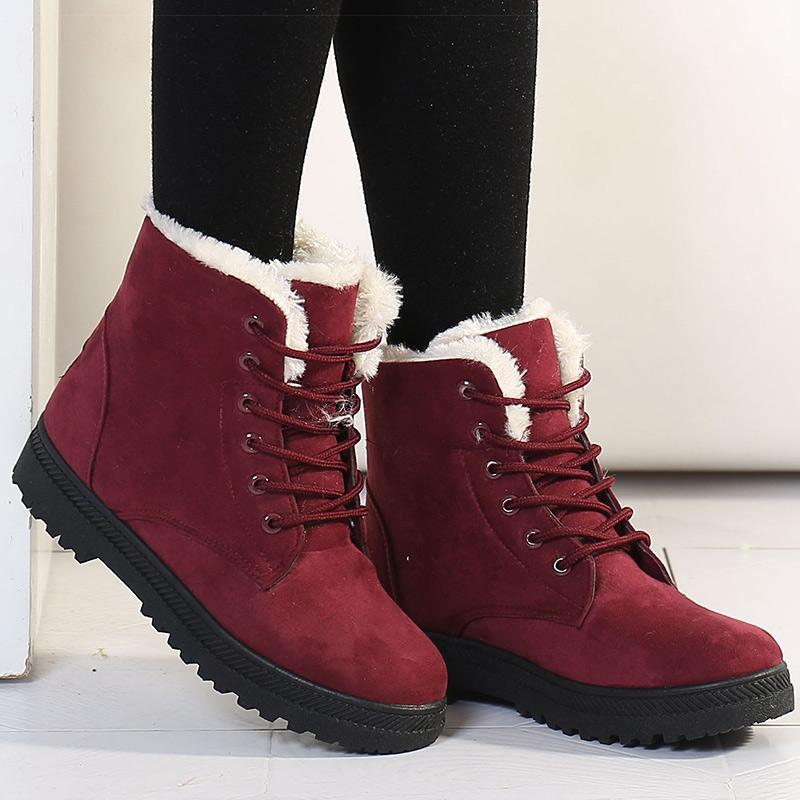 Damenstiefel Warmes Fell Botas Mujer 2025 Winterschuhe für Frau Schneestiefel Niedrige Absätze Stiefeletten Winter Schwarz Schuhe Weiblich