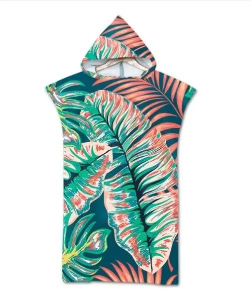 Leaf Pattern Microfiber Beach Towel Quick Dry Hooded Cloak Wetsuit Towels Adult Kids Parent-Child Poncho Bathrobe For Swim Surf