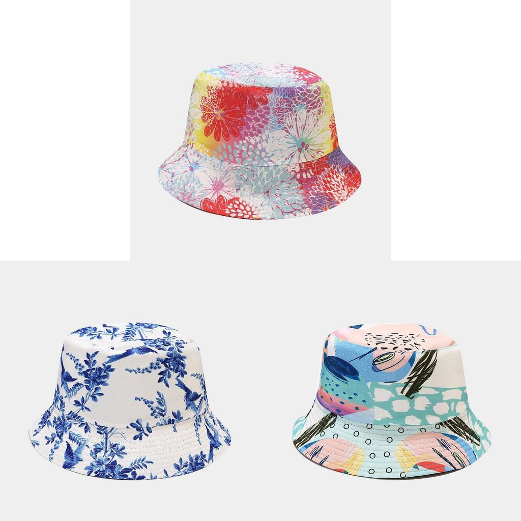 Classic Vintage Print Doublesided Sun Hat For Men Women Summer Outdoor Uv Protection