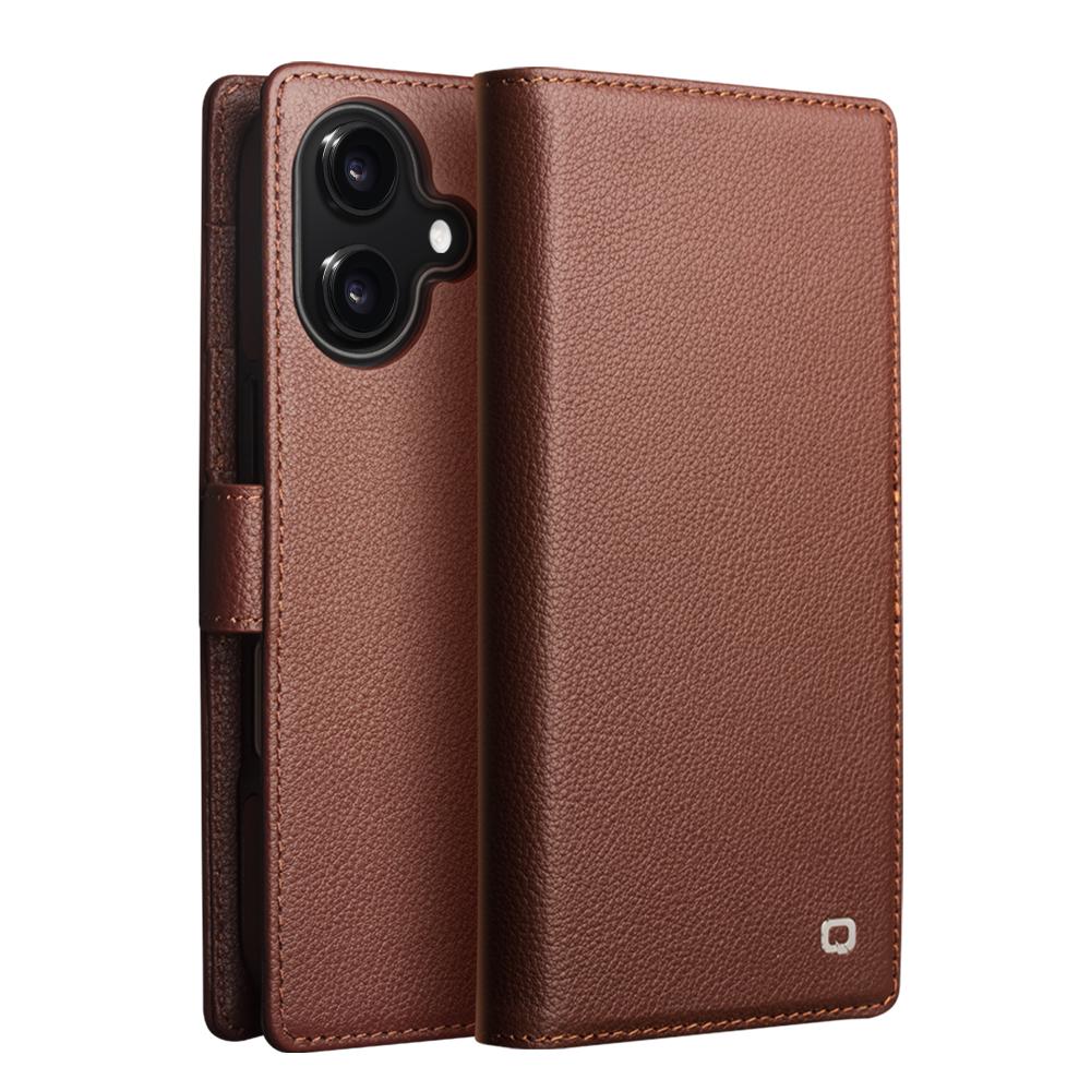QIALINO For iPhone 17 Case Compatible with MagSafe Detachable Genuine Cow Leather Wallet Phone Cover