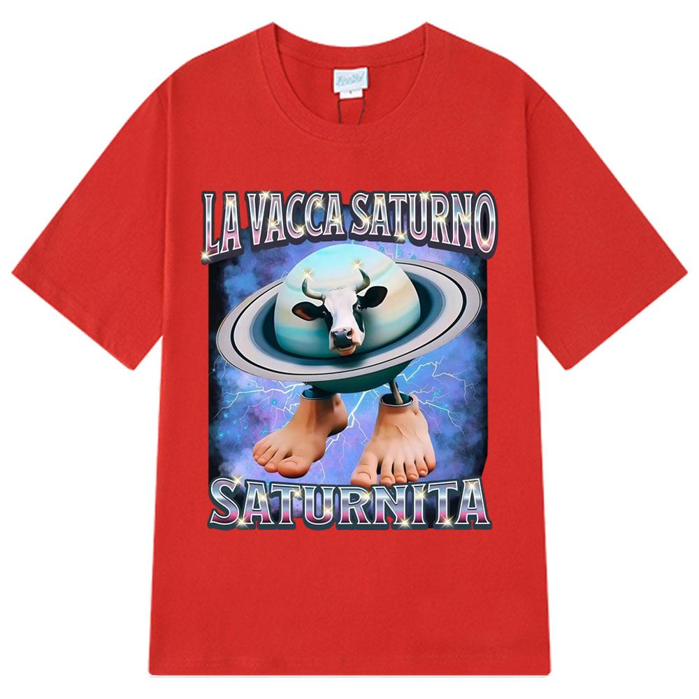 La Vacca Saturno Saturnita Rolig Ko Meme T-shirts Herrkläder Mode Humor T-shirt Casual Lös Bomulls T-shirt Streetwear