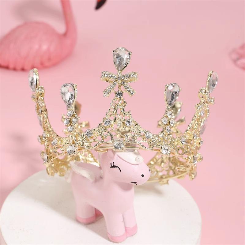 Children's birthday gift princess crown girl catwalk tiara bow small crown girl silver gold round crown