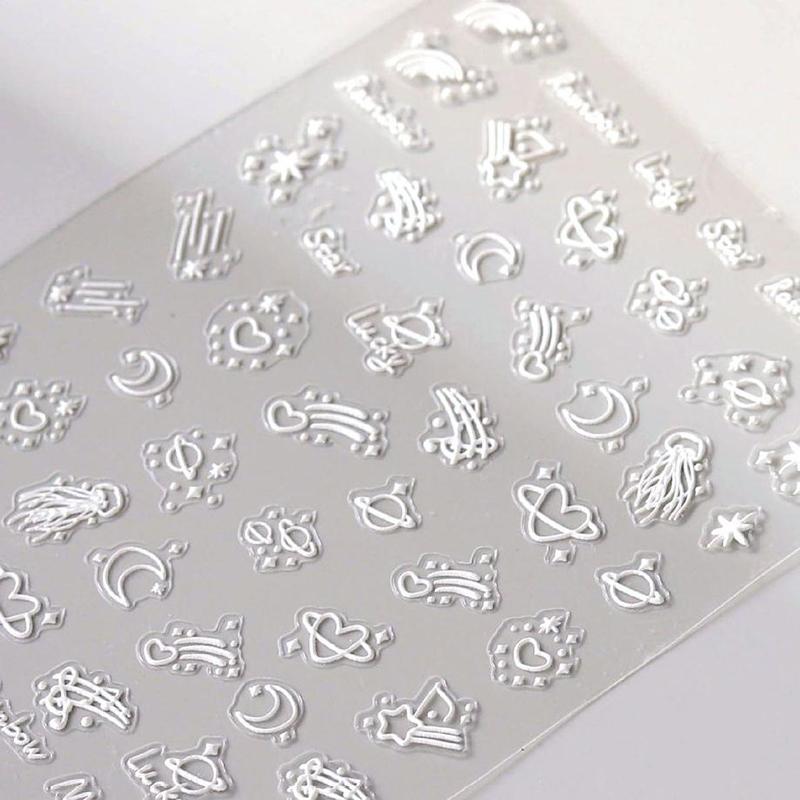 Colorful Starry Sky Nail Stickers Embossed Rainbow 3D Stickers Cartoon Nail Stickers Wearing Armor Nail Art Diy Decorative