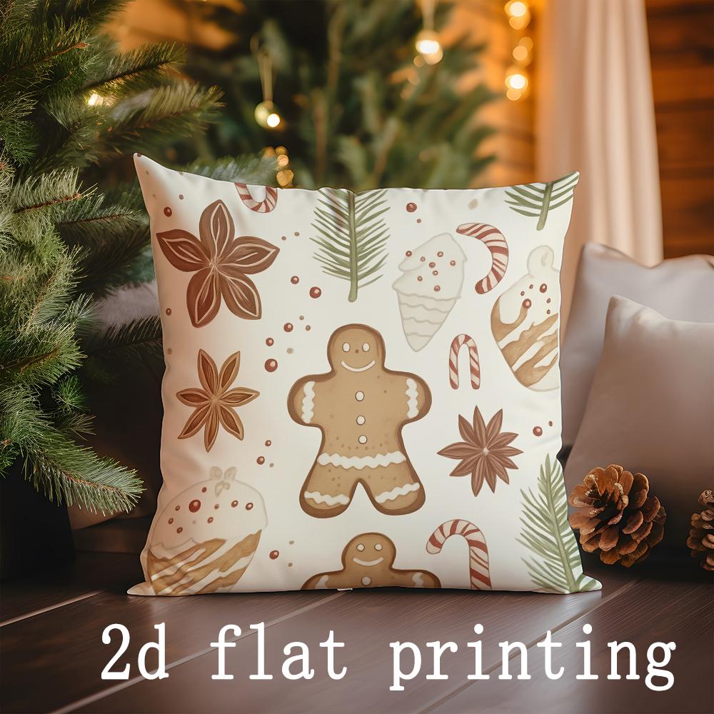 

Home Decor Christmas Gingerbread Pillow Covers Suitable For Sofa Bedroom Car Pillow Cover Cushion Rectangular Back Cushion 16x16Inch