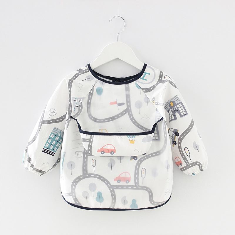 0-2Y Baby Toddler Long Sleeve Bib Cute Colorful Cartoon Printing Waterproof Smock Bib Boys Girls Burp Cloth Feeding Accessories