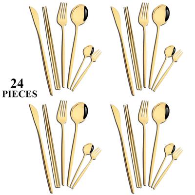24-teiliges goldenes Tafelgeschirr-Set Edelstahl Besteck Essmesser Gabeln Löffel Essstäbchen Besteckset Küche Hochzeit Tafelgeschirr-Set