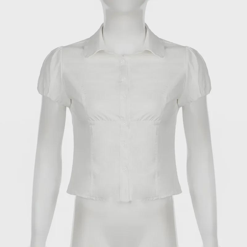 Bella's Chic Pleated Button-Down Short-Sleeve Lapel Top