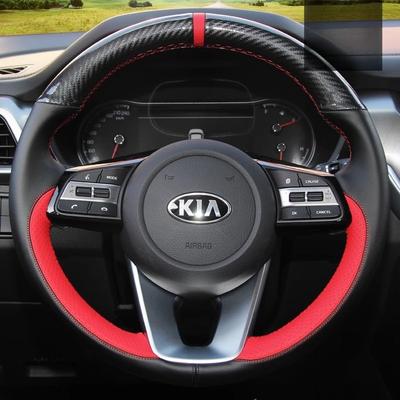 Para Kia K5 Optima Cee'd Ceed Forte Cerato (AU) Capa de Volante de Carro 2018 Costurada à Mão Antiderrapante Camurça de Carbono Preta