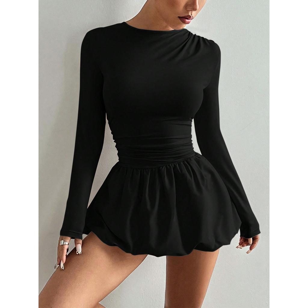 New Arrival Women's Fashion Long Sleeve Bodycon Elastic Puffy Dress, Casual Elegant Dress for Women, European American Style