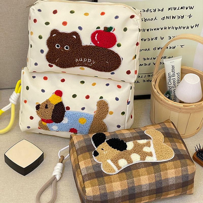 Damen Mädchen Niedlich Cartoon Bestickt Kosmetiktasche Reise Kosmetik Organizer Aufbewahrungstasche Handtasche für den täglichen Gebrauch