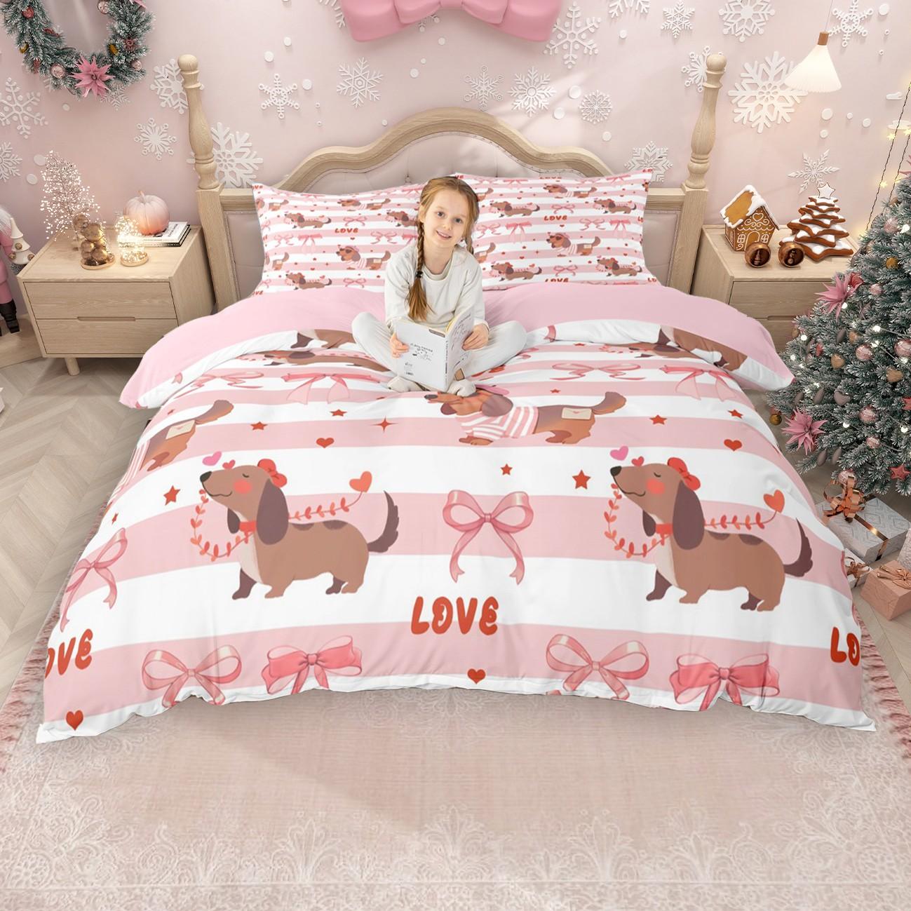 

Comforter Homewish Kawaii Dachshund For Kids Cute Pet Dog Bedding Set Cartoon Animal Paws Comforter Set Comforter (quilt)-EU Single(135*200cm)3pcs