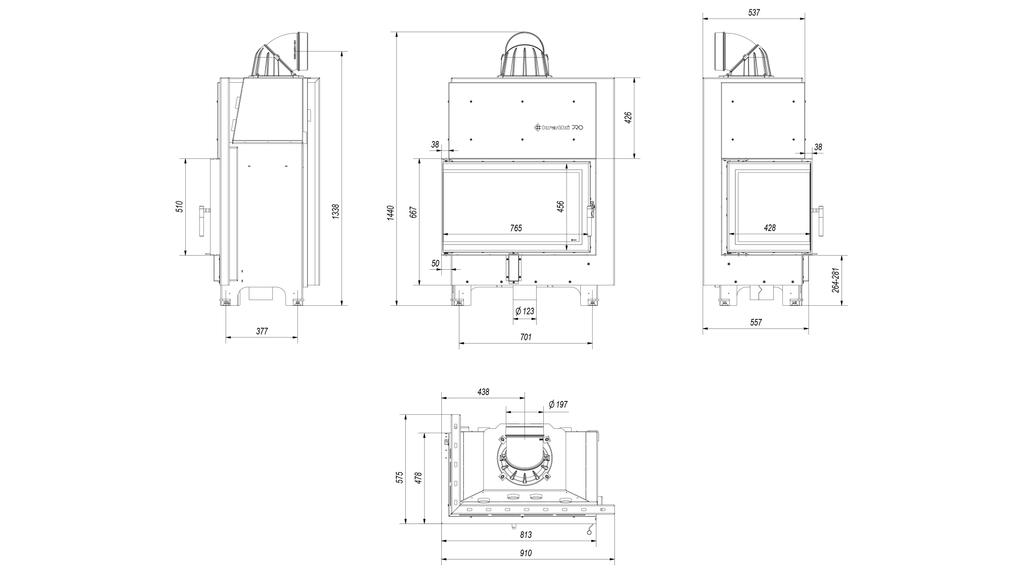 Steel fireplace KRATKI MBO left 15 kW Ø 200 self closing door