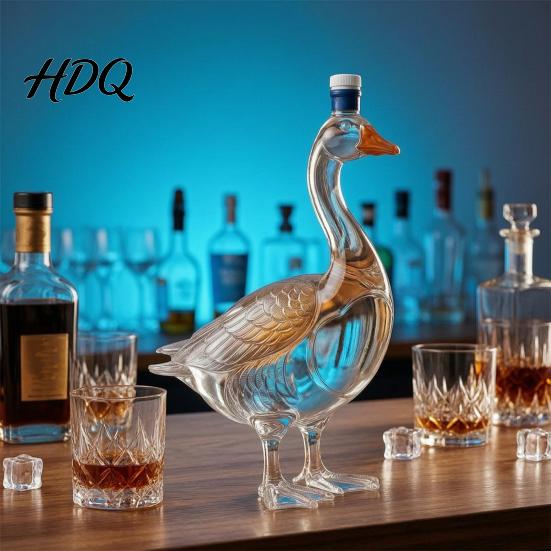 Unique Wine Bottle Design Goose Bird Shape Whiskey Decanter 3D Glass Animal