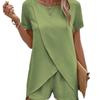 2026 Spring Summer Women's 2 Piece Set Irregular Top & Shorts Solid Color Casual Outfit