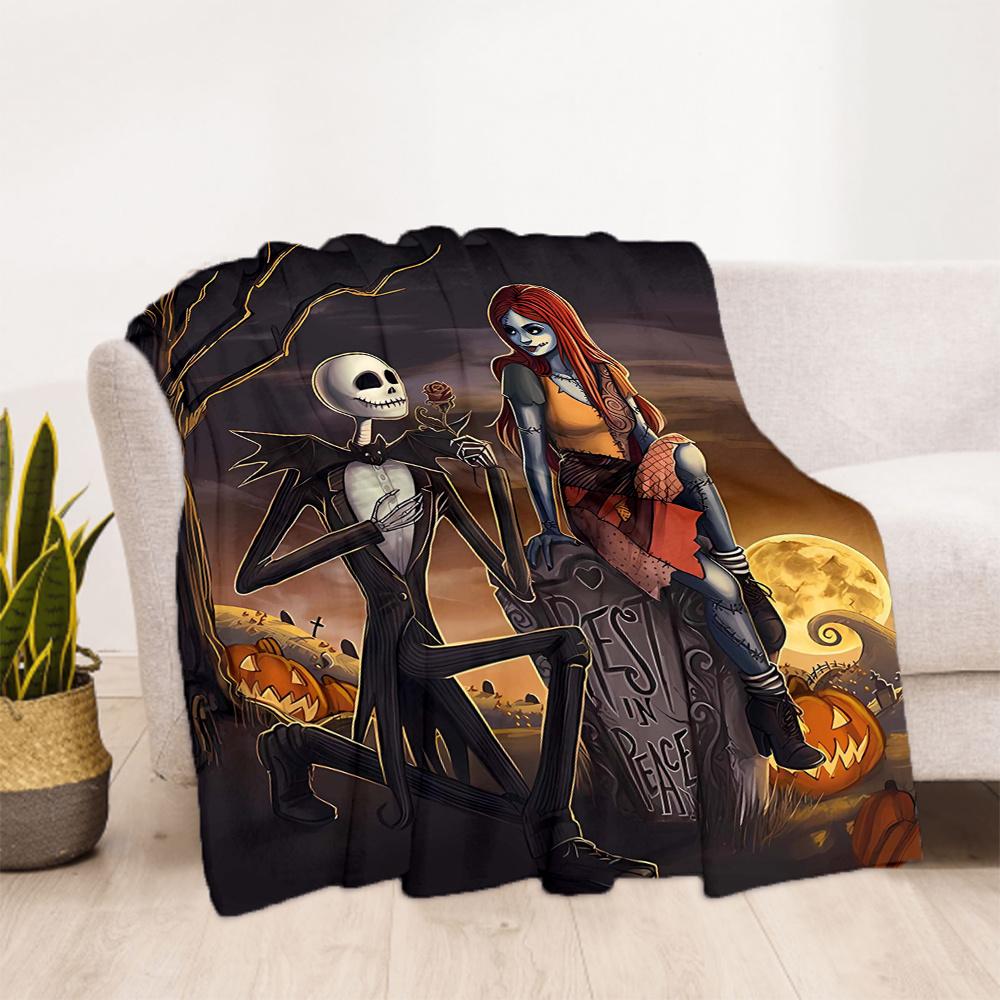 1pc, Halloween Jack Skellington and Sally Blanket Soft Throw for Room Decor, Perfect Gift for Family and Friend, Living Room, Travel, Camping