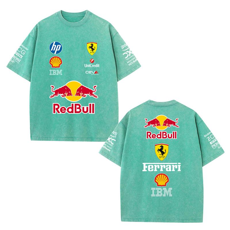 Red Bull 2026 Zomer F1 Racepak  Korte Mouwen Vintage Washed T-shirt Rond Hals T-shirt 2XL