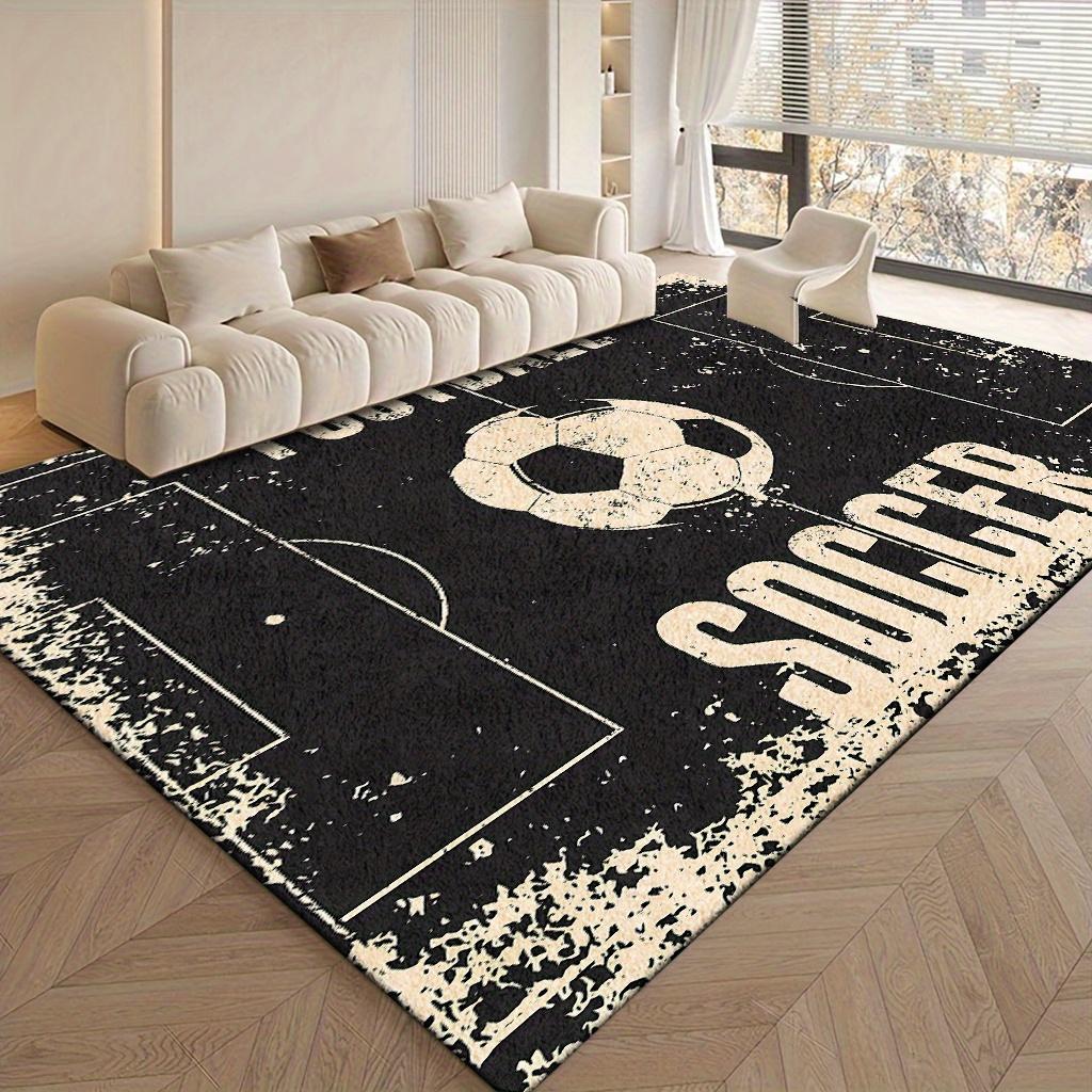 Soft Thickened Area Rectangular Rug, Vintage Soccer Patterned Carpet, Machine Washable, Non-Slip Dot Plastic Backing, Soft And Comfortable