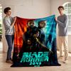 Four Characters Against Contrasting Orange and Blue Futuristic Cityscapes. for All Seasons Blanket Lunch Break Throw Gift