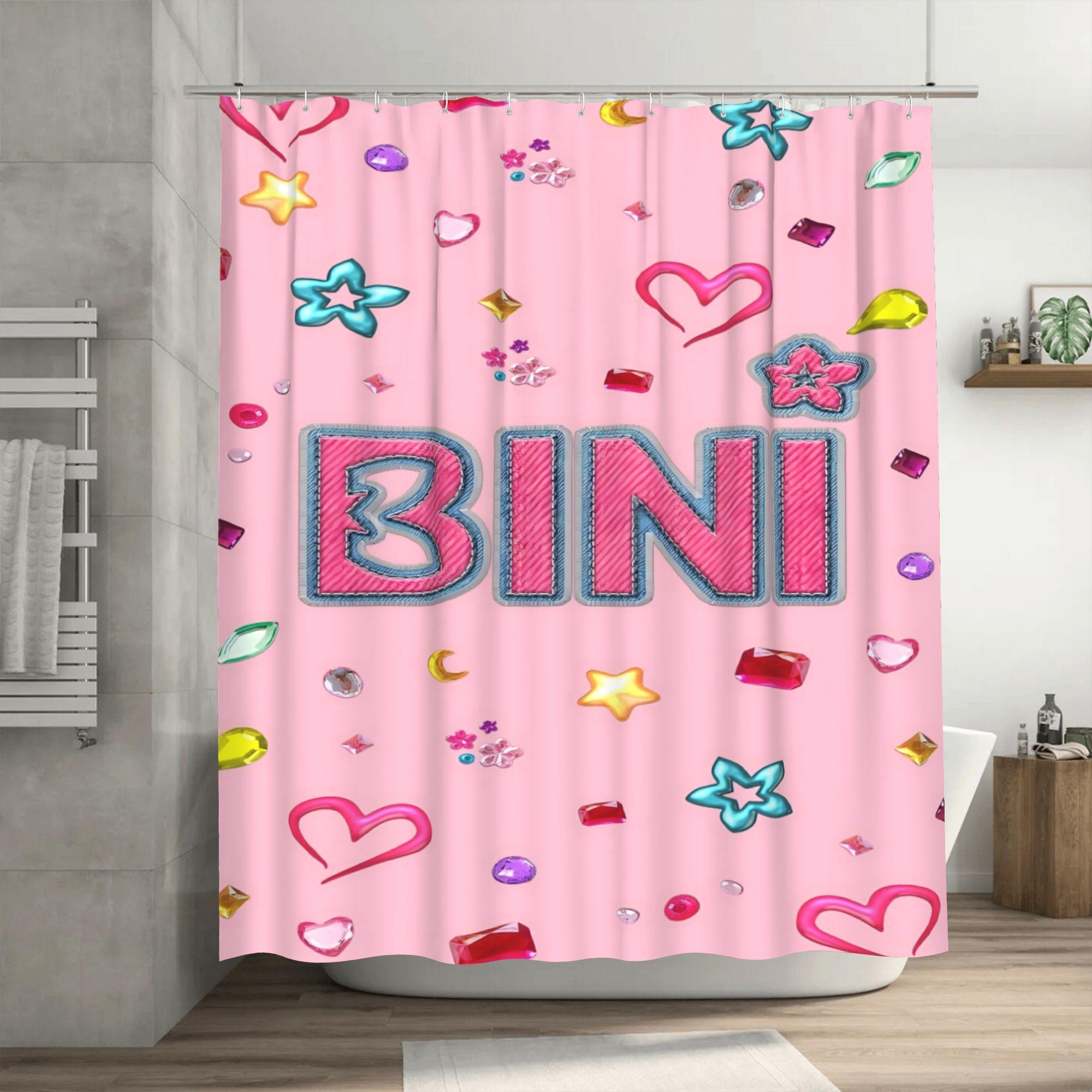 

Bini Ph Fashion-Inspired Detachable Shower Curtain With Hooks - Vibrant Pink Playful Design, Durable Polyester, Machine Washable W60H190(CM)-1 Pcs