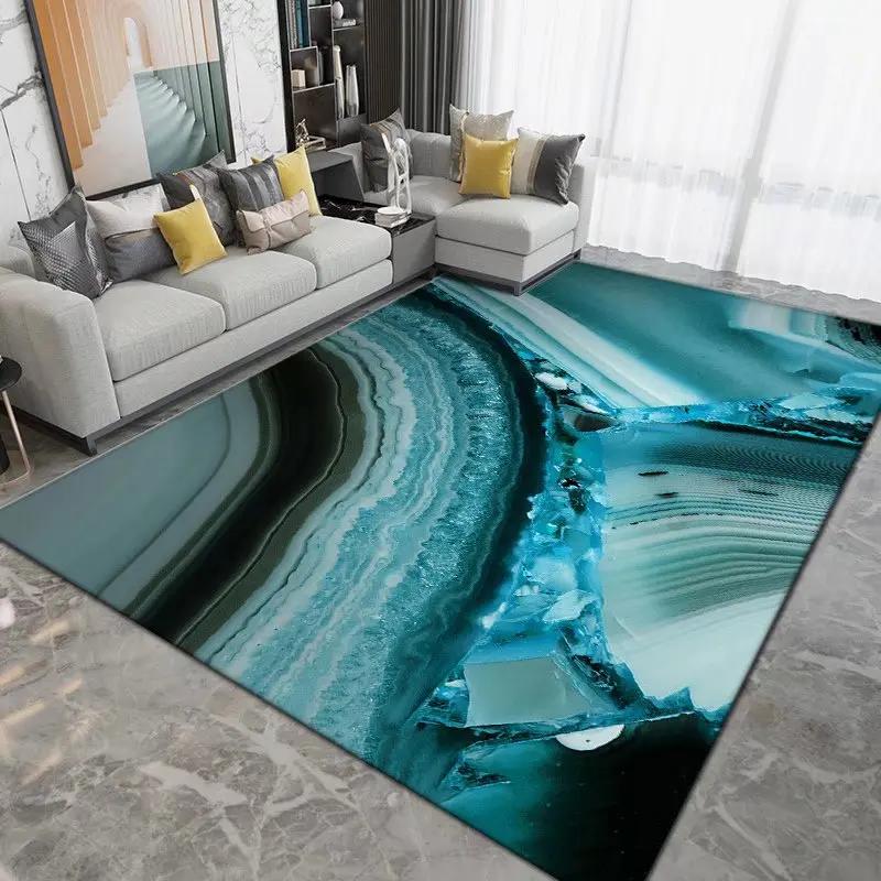 3D Printed Geometric Area Rug – Crystal Velvet Non-Slip Carpet for Living Room & Bedroom, Square Abstract Floor Mat Decor