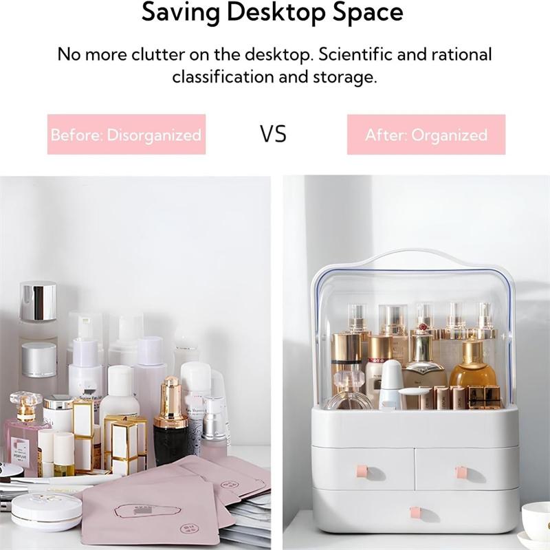 Makeup Organizer for Vanity with Lid and Drawers Skincare Organizers Makeup Organizer Holder Beauty Cosmetic Storage Box JAF224