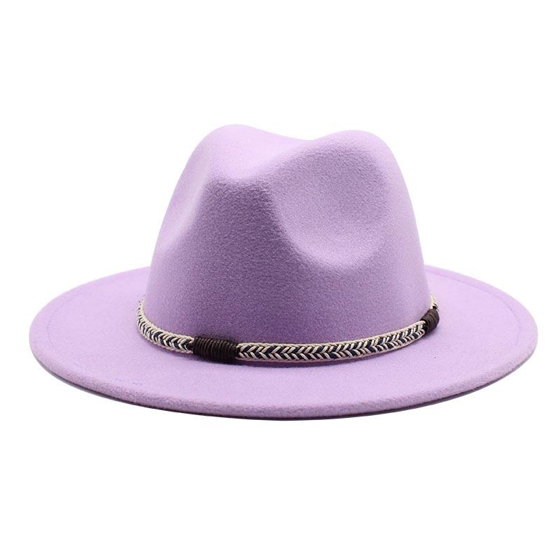 Wool Top Hat, Warm Big-Brimmed Felt Hat, Woven Rope, Retro Versatile Jazz Hat, Imitation Wool