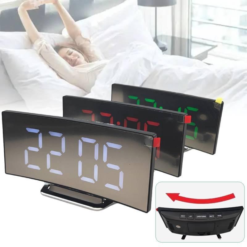 Stylish Modern Led Electronic Alarm Clock With Large Curved Screen And Mirror Function