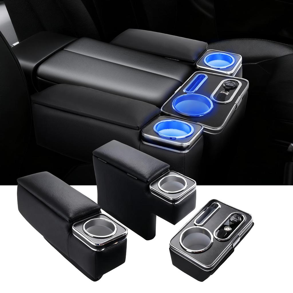 Set of 3 Console and Center Consoles for Toyota Hiace 200 Blue LED and Storage Boxes for and Super GL and Boxes, Armrests, Series, Lights, Standard,