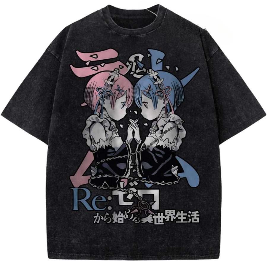 

Аниме Re ZERO Начинаем жизнь с нуля в другом мире Рем Рам Милая Графическая Футболка Мужская Женская Футболка Стиранный Хлопок Футболка Харадзюку Футболка S чёрный