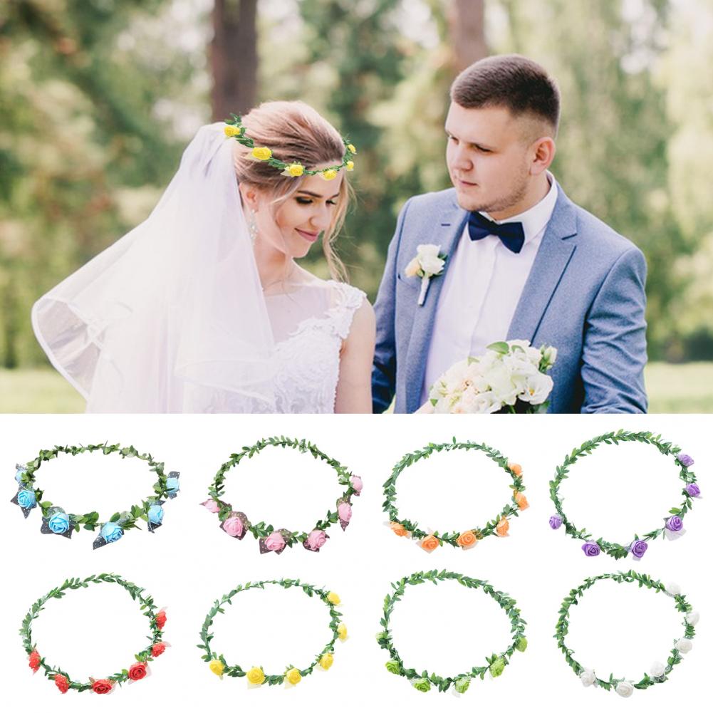 4Pcs Rose Flower Crown Bride Floral Hair Wreath Headband Garland Women Girls Hair Accessories Wedding Party Headwear