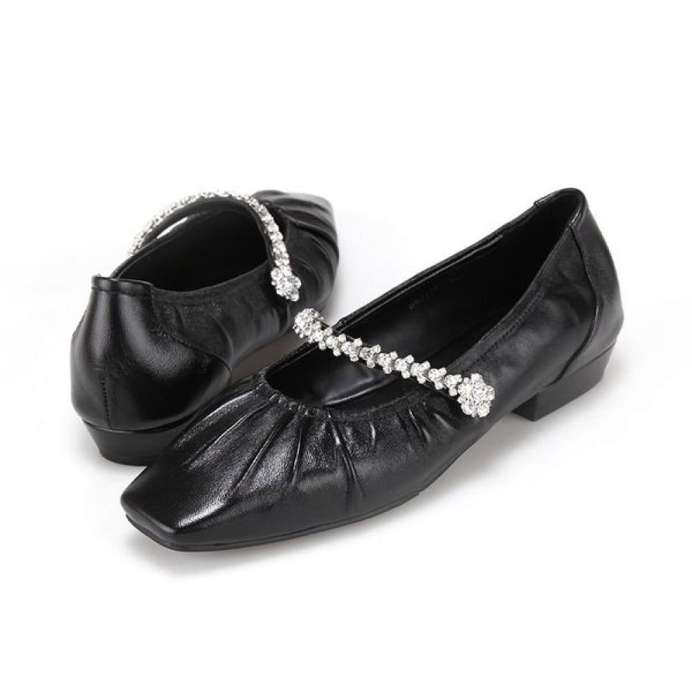 Barbara Leather Shirring Jewel Mary Jane Women S pumpS 2cm Bbj119bk