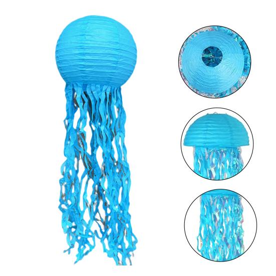 6 Pcs Paper Lanterns Hanging Jelly Fish Paper Lanterns Long Tassels Solid Color Mermaid Theme Party Sea Ocean Animal Birthday