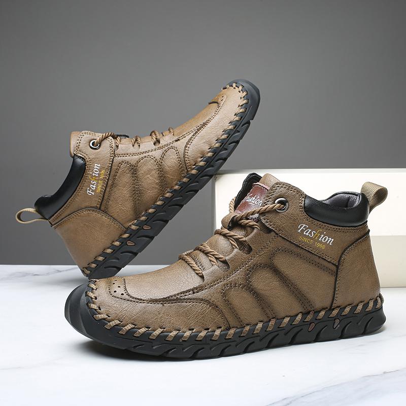 Hand-stitching Leather Men Boots Genuine Leather Casual Leather Shoes Men Ankle Boots