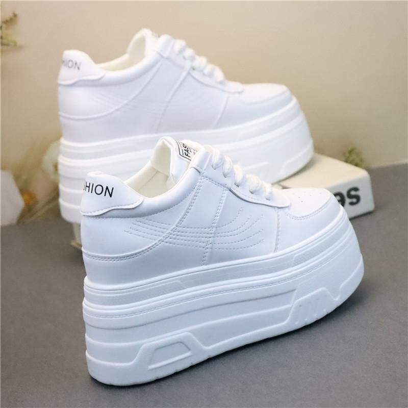 

12CM New Synthetic Genuine Platform Wedge Flats Leather Autumn Spring Boot Ankle Women High Brand Fashion High Heels Shoes 40 білий