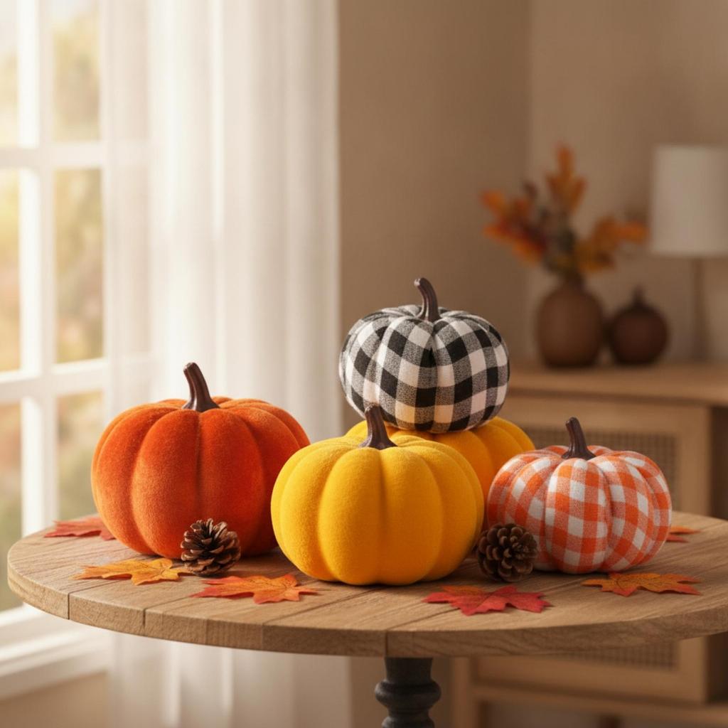 5 Stück Kürbisse mit Stofffüllung Weiche Dekorationen für Thanksgiving, Tischdekorationen,