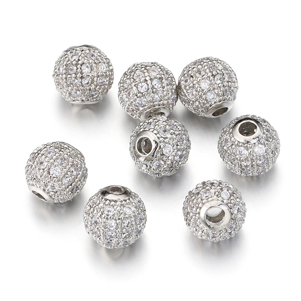 5pcs Brass Cubic Zirconia Round Spacer Loose Beads for Necklace Bracelet Jewelry Making DIY Accessories Wholesale High Quality
