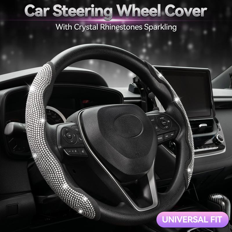 Universal 38cm Bling Crystal Steering Wheel Cover Sparkling Rhinestone Non-Slip Grip Protector for Car Decoration afety 1Pair