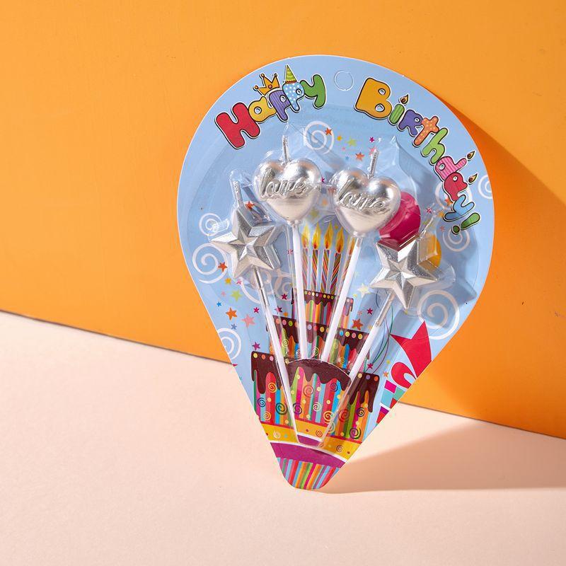 Diamond Love Heart Five-pointed Star Birthday Candle Plated Gold Star Heart Shaped Romantic Baking Cake Decoration Plugin