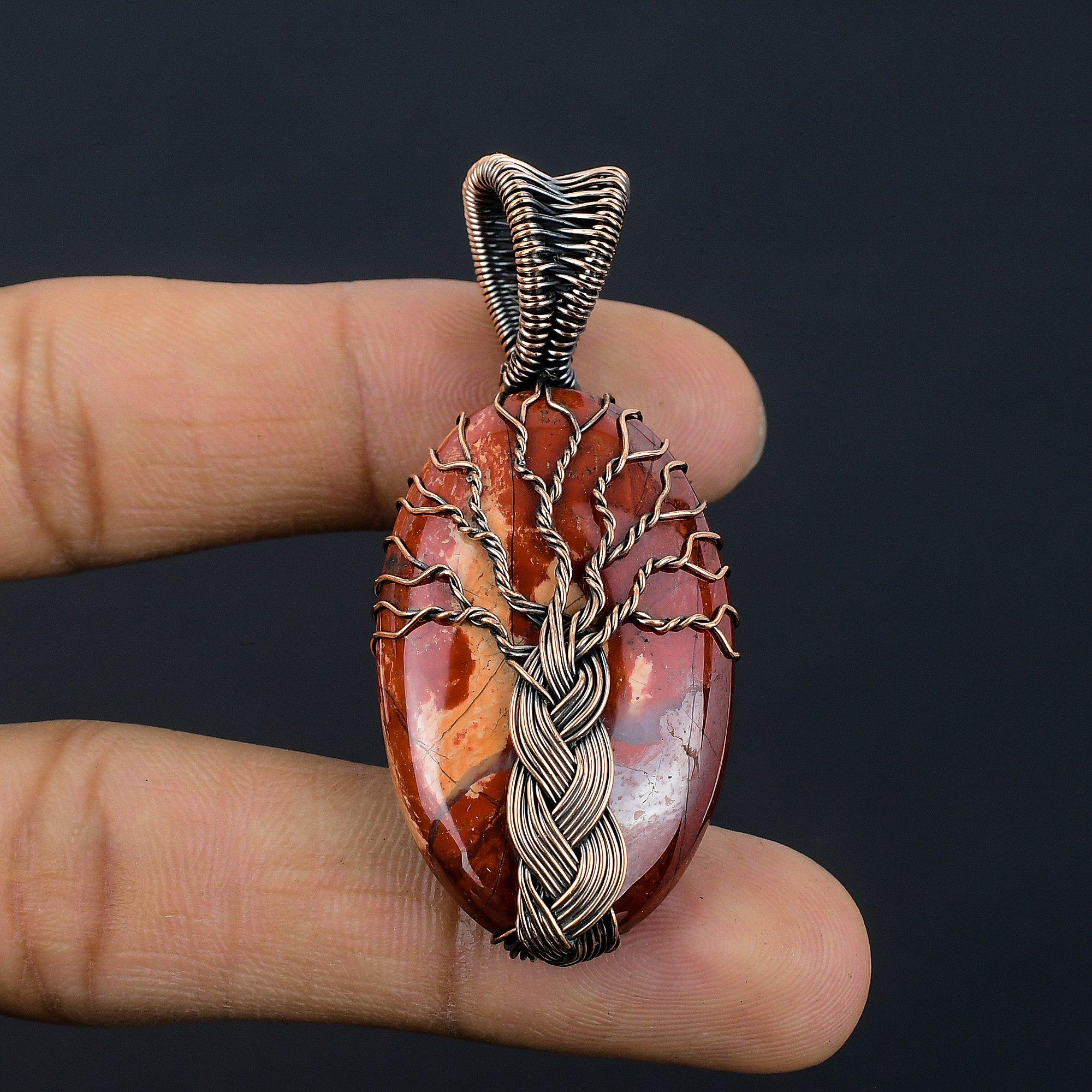 

Tree Of Life Red Snake Skin Pendant Gemstone Handmade Jewelry, 999 Copper Wire Wrapped Pendant, Gift For Wife Jewelry 2.55 Inches